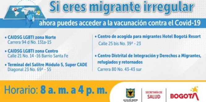 Bogotá habilita cinco puntos de vacunación contra el Covid-19 para la población migrante irregular